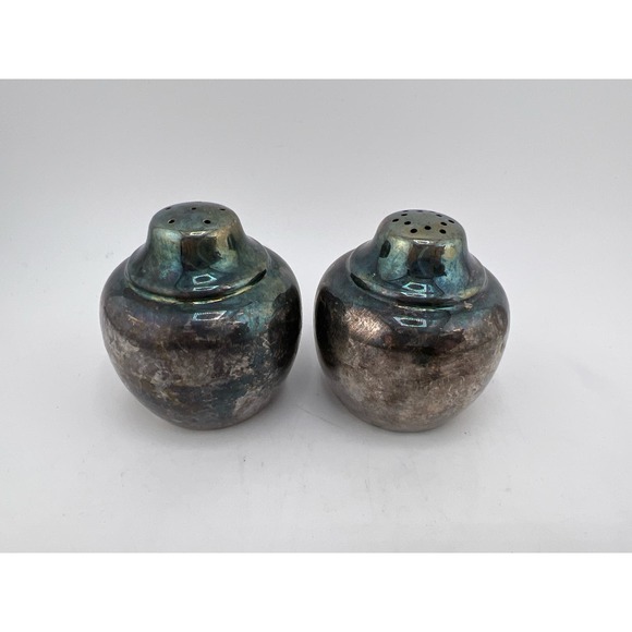 Salt and Pepper Shakers Silver Plate Cute Small Modern‎ Brutalist - Picture 2 of 7